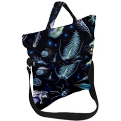 Colorful Abstract Pattern Consisting Glowing Lights Luminescent Images Marine Plankton Dark Fold Over Handle Tote Bag by Ravend