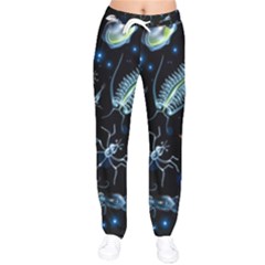 Colorful Abstract Pattern Consisting Glowing Lights Luminescent Images Marine Plankton Dark Women Velvet Drawstring Pants by Ravend