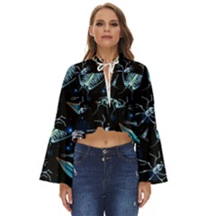 Colorful Abstract Pattern Consisting Glowing Lights Luminescent Images Marine Plankton Dark Boho Long Bell Sleeve Top