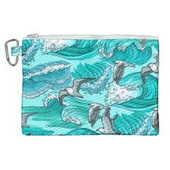 Sea Wave Seamless Pattern Canvas Cosmetic Bag (xl)