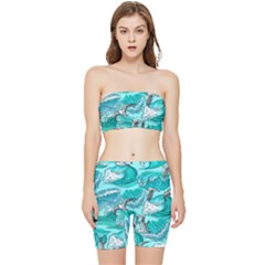 Sea Wave Seamless Pattern Stretch Shorts And Tube Top Set by Ravend