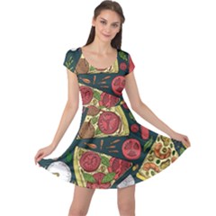 Vector Seamless Pizza Slice Pattern Hand Drawn Pizza Illustration Great Pizzeria Menu Background Cap Sleeve Dress