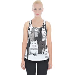 Cute Cat Hand Drawn Cartoon Style Piece Up Tank Top