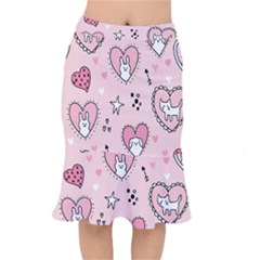 Cartoon-cute-valentines-day-doodle-heart-love-flower-seamless-pattern-vector Short Mermaid Skirt by Jancukart