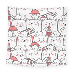 Cute-cat-chef-cooking-seamless-pattern-cartoon Square Tapestry (large) by Jancukart