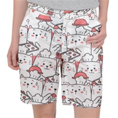 Cute-cat-chef-cooking-seamless-pattern-cartoon Pocket Shorts by Jancukart