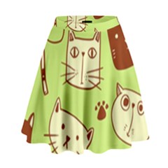 Cute-hand-drawn-cat-seamless-pattern High Waist Skirt by Jancukart