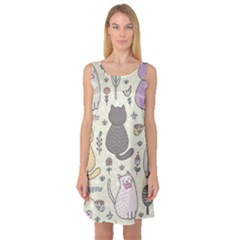 Funny Cartoon Cats Seamless Pattern Sleeveless Satin Nightdress