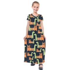 Seamless-pattern-with-cats Kids  Short Sleeve Maxi Dress by Jancukart