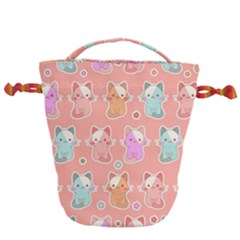 Cute-kawaii-kittens-seamless-pattern Drawstring Bucket Bag by Jancukart