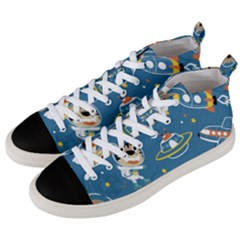 Seamless-pattern-funny-astronaut-outer-space-transportation Men s Mid-top Canvas Sneakers