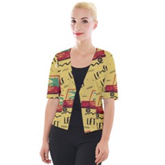 Childish-seamless-pattern-with-dino-driver Cropped Button Cardigan by Jancukart