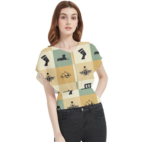 Egyptian-flat-style-icons Butterfly Chiffon Blouse by Jancukart