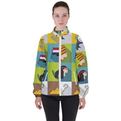 Egypt-travel-items-icons-set-flat-style Women s High Neck Windbreaker