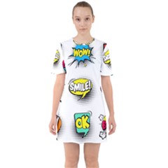 Set-colorful-comic-speech-bubbles Sixties Short Sleeve Mini Dress by Jancukart