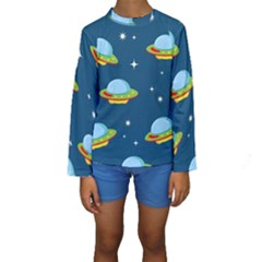 Seamless Pattern Ufo With Star Space Galaxy Background Kids  Long Sleeve Swimwear by Wegoenart