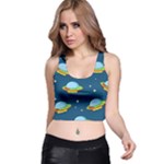 Seamless Pattern Ufo With Star Space Galaxy Background Racer Back Crop Top