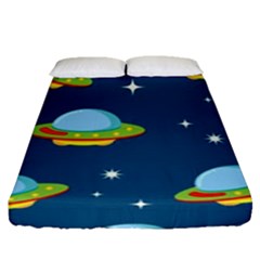 Seamless Pattern Ufo With Star Space Galaxy Background Fitted Sheet (queen Size) by Wegoenart