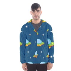 Seamless Pattern Ufo With Star Space Galaxy Background Men s Hooded Windbreaker by Wegoenart