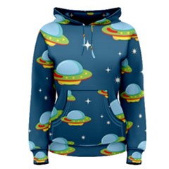 Seamless Pattern Ufo With Star Space Galaxy Background Women s Pullover Hoodie by Wegoenart