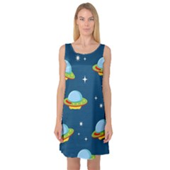 Seamless Pattern Ufo With Star Space Galaxy Background Sleeveless Satin Nightdress by Wegoenart