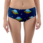 Seamless Pattern Ufo With Star Space Galaxy Background Reversible Mid-Waist Bikini Bottoms