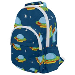 Seamless Pattern Ufo With Star Space Galaxy Background Rounded Multi Pocket Backpack by Wegoenart