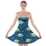 Seamless Pattern Ufo With Star Space Galaxy Background Strapless Bra Top Dress