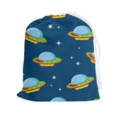 Seamless Pattern Ufo With Star Space Galaxy Background Drawstring Pouch (2xl) by Wegoenart