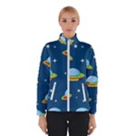 Seamless Pattern Ufo With Star Space Galaxy Background Women s Bomber Jacket