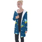 Seamless Pattern Ufo With Star Space Galaxy Background Longline Hooded Cardigan