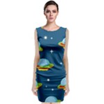 Seamless Pattern Ufo With Star Space Galaxy Background Sleeveless Velvet Midi Dress