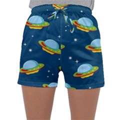 Seamless Pattern Ufo With Star Space Galaxy Background Sleepwear Shorts by Wegoenart