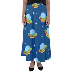 Seamless Pattern Ufo With Star Space Galaxy Background Flared Maxi Skirt by Wegoenart