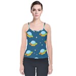Seamless Pattern Ufo With Star Space Galaxy Background Velvet Spaghetti Strap Top