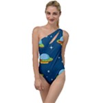 Seamless Pattern Ufo With Star Space Galaxy Background To One Side Swimsuit