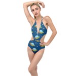 Seamless Pattern Ufo With Star Space Galaxy Background Plunging Cut Out Swimsuit