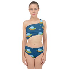 Seamless Pattern Ufo With Star Space Galaxy Background Spliced Up Two Piece Swimsuit by Wegoenart