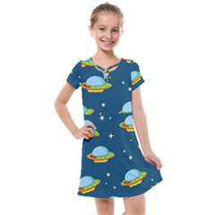 Seamless Pattern Ufo With Star Space Galaxy Background Kids  Cross Web Dress by Wegoenart