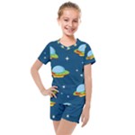 Seamless Pattern Ufo With Star Space Galaxy Background Kids  Mesh Tee and Shorts Set