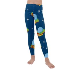 Seamless Pattern Ufo With Star Space Galaxy Background Kids  Lightweight Velour Leggings by Wegoenart