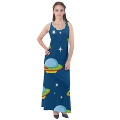 Seamless Pattern Ufo With Star Space Galaxy Background Sleeveless Velour Maxi Dress by Wegoenart