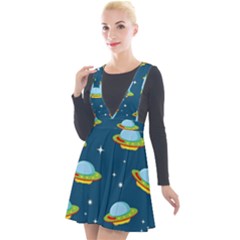 Seamless Pattern Ufo With Star Space Galaxy Background Plunge Pinafore Velour Dress by Wegoenart