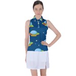 Seamless Pattern Ufo With Star Space Galaxy Background Women s Sleeveless Polo Tee