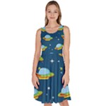 Seamless Pattern Ufo With Star Space Galaxy Background Knee Length Skater Dress With Pockets
