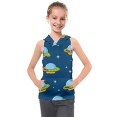 Seamless Pattern Ufo With Star Space Galaxy Background Kids  Sleeveless Hoodie by Wegoenart