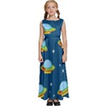 Seamless Pattern Ufo With Star Space Galaxy Background Kids  Satin Sleeveless Maxi Dress