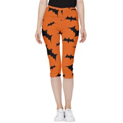 Halloween Card With Bats Flying Pattern Inside Out Lightweight Velour Capri Leggings  by Wegoenart