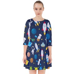 Big Set Cute Astronaut Space Planet Star Alien Rockets Ufo Constellation Satellite Moon Smock Dress by Wegoenart