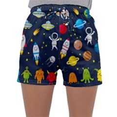Big Set Cute Astronaut Space Planet Star Alien Rockets Ufo Constellation Satellite Moon Sleepwear Shorts by Wegoenart